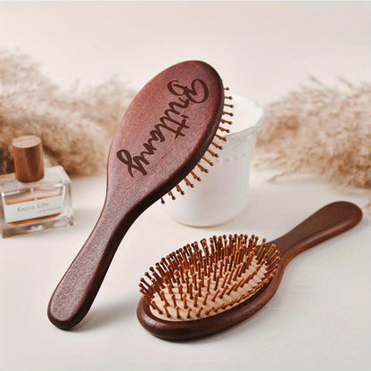 Personalized Engraved Wooden Hairbrush Custom Curly Styling Brush Square Oval Shape Gift for Women Men Wedding Bridesmaid Groomsmen Birthday Christmas Thanksgiving Halloween Holiday