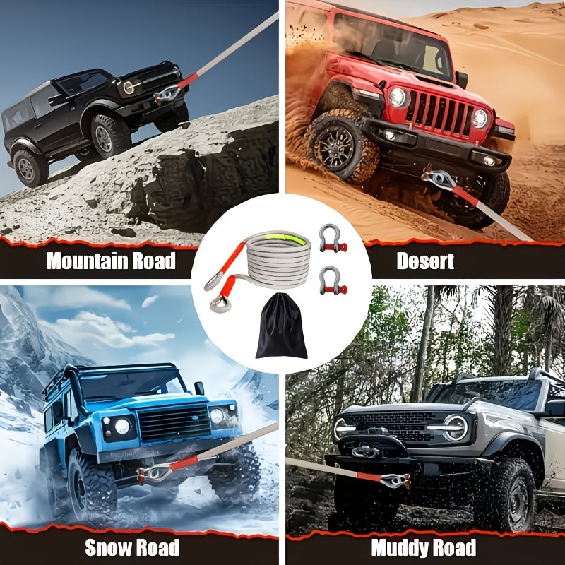 11000 LBS/ 39600 LBS/ 44000 LBS 3-Size Heavy-Duty Tow Rope & Hook Combo Set, 177-inch High-strength Nylon Recovery Rop, Equipped with 2 Steel U-hooks And Storage Bag. Compatible with Trucks, SUVs, UTVs And ATVs, Ideal for Off-road Rescue