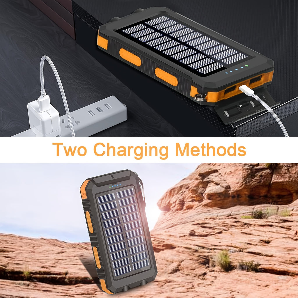 2pcs Solar Charger 20000Mah, 40000Mah, Portable Dual USB Output Solar Charging Panel, Fast Charging External Battery Pack, Built-In LED Flashlight Emergency Model for Hiking. (Pack of 2)