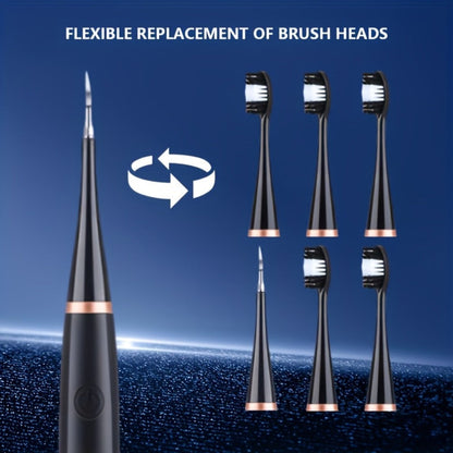 USB Electric Toothbrush Set - 5 Replaceable Brush Heads & 2 Cleaning Heads, USB Rechargeable Electric Toothbrush with Travel Case, Complete Oral Care Kit for Home & Travel, Black or White