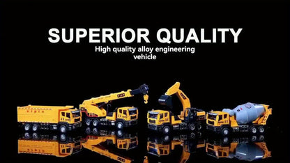 Die-Cast Construction Vehicle Toy Set – Mini Alloy Excavator, Dump Truck, Cement Mixer & Crane Trucks for Toddlers Boys Ages 3+, No Battery Needed, Birthday Christmas Gift