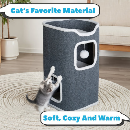 Cat Tree Tower Multi-Level Foldable Cat Condo for Indoor Cats - Scratch-Resistant Carpet, Hanging Bell Ball, Cozy Top Bed, Sturdy Frame Cat House with Multiple Entrances, 1 3 4 Tier Options for Kittens & Adults