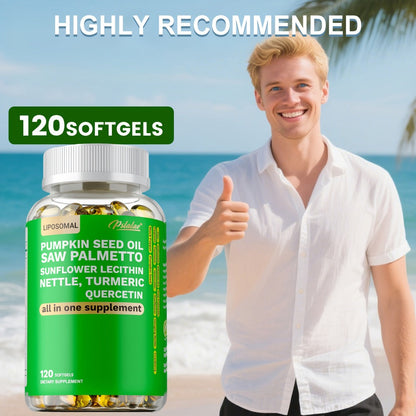 Saw Palmetto Capsules with Pumpkin Seed Oil, Pygeum & Quercetin – Urinary, Bladder, Hair & Heart Health Support for Women & Men | Daily Wellness Supplement | 120 Capsules