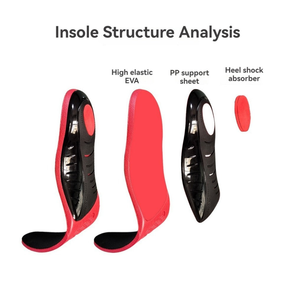 Athletic Insoles EVA Arch Support – Shock Absorbing, 210+ Lbs Load Capacity, Red & Black Design for Running, Hiking, Work Boots & Sneakers
