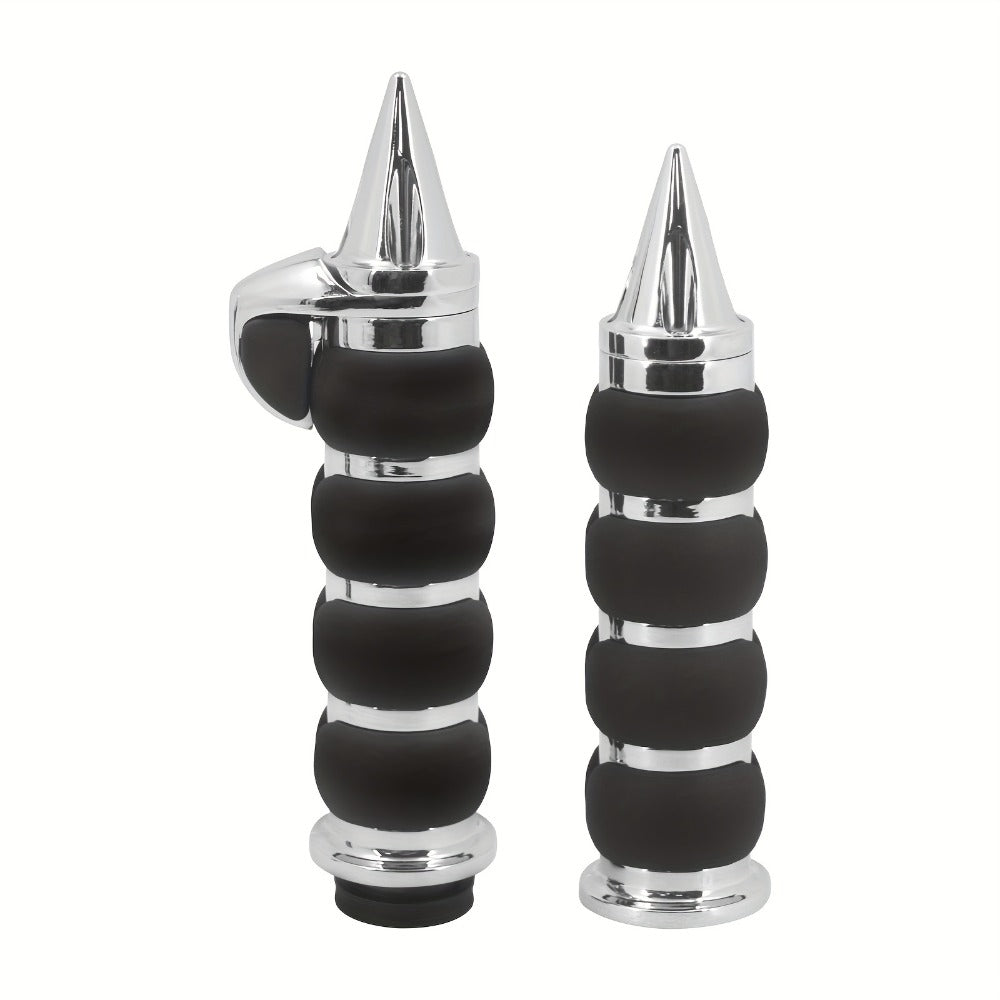 Harley Davidson Handlebar Grips 1-Inch Chrome Rubber Spike Non-Slip, CNC Aluminum & PVC Gel Rubber, Fits Sportster Dyna Touring VRSC XL XR FL 1995-2017, Motorcycle Hand Grips Pair, Black