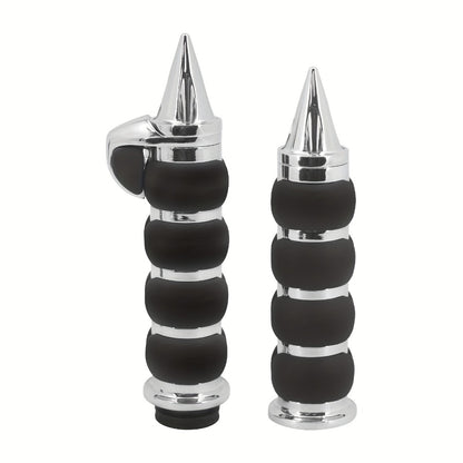 Harley Davidson Handlebar Grips 1-Inch Chrome Rubber Spike Non-Slip, CNC Aluminum & PVC Gel Rubber, Fits Sportster Dyna Touring VRSC XL XR FL 1995-2017, Motorcycle Hand Grips Pair, Black