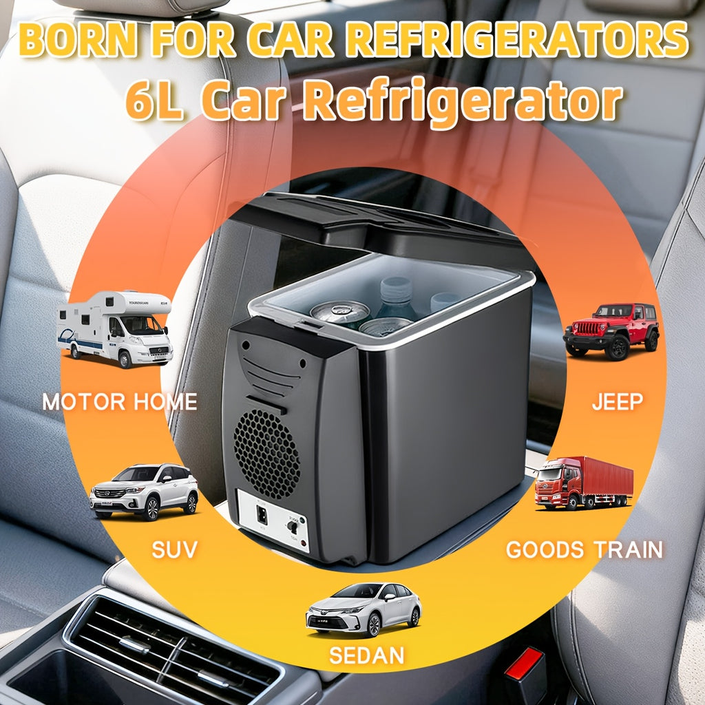 Car Refrigerator 6-Liter Dual-Purpose Hot And Cold Insulation Box for Home And Car, Portable Small Refrigerator for Cars, Large Capacity Energy-Saving Small Refrigerator, Top Storage Cup Holder