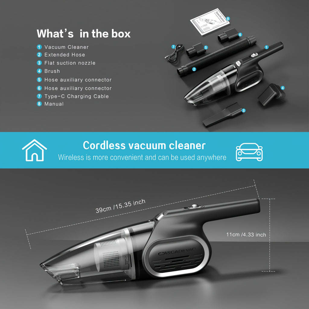 Portable Household Vacuum Cleaner, With 6000PA Powerful Suction Force, Low Noise, Dual Filtration. Household Vacuum Cleaner, Mini Vacuum Cleaner, Suitable For Cleaning Inside Cars, Pet Hair, Kitchens, Home Cleaning Supplies, Ladies' Car Accessories.