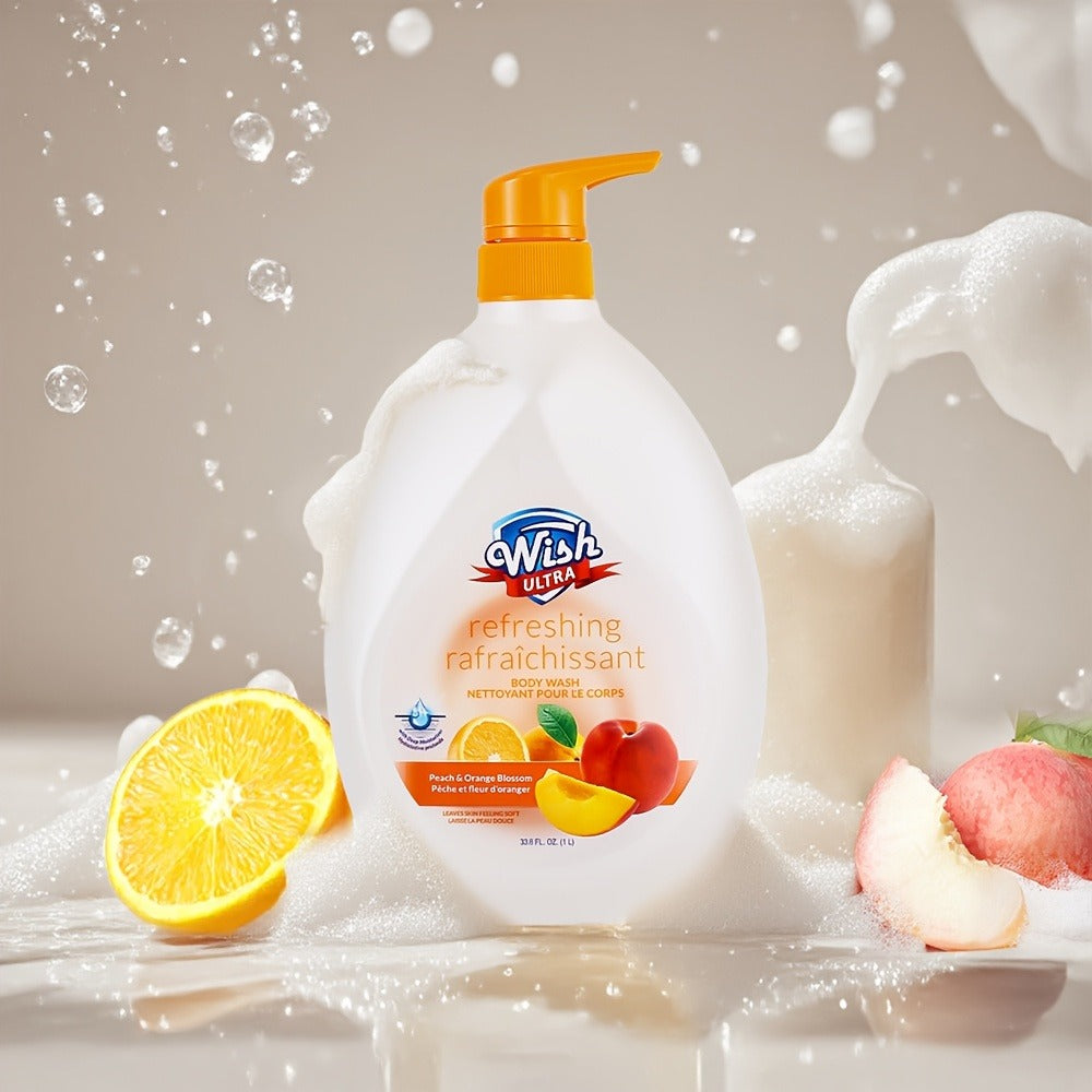 Vitamin E Moisturizing Body Wash 2-Pack 1000ml Each 5 Fragrances — Deep Cleansing Long-Lasting Scent Shower Gel for All Skin Types | Cucumber Milky Mango Peach & Almond | Unisex Men & Women