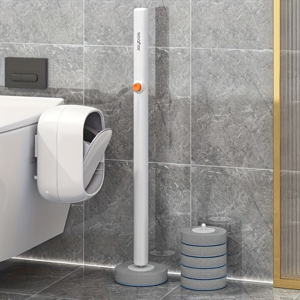Disposable Toilet Brush & Holder Set with 6 Refill Wands – Wall Mounted, Pre-Loaded Scrubbing Solution, No-Touch Bathroom Cleaning Supplies, White