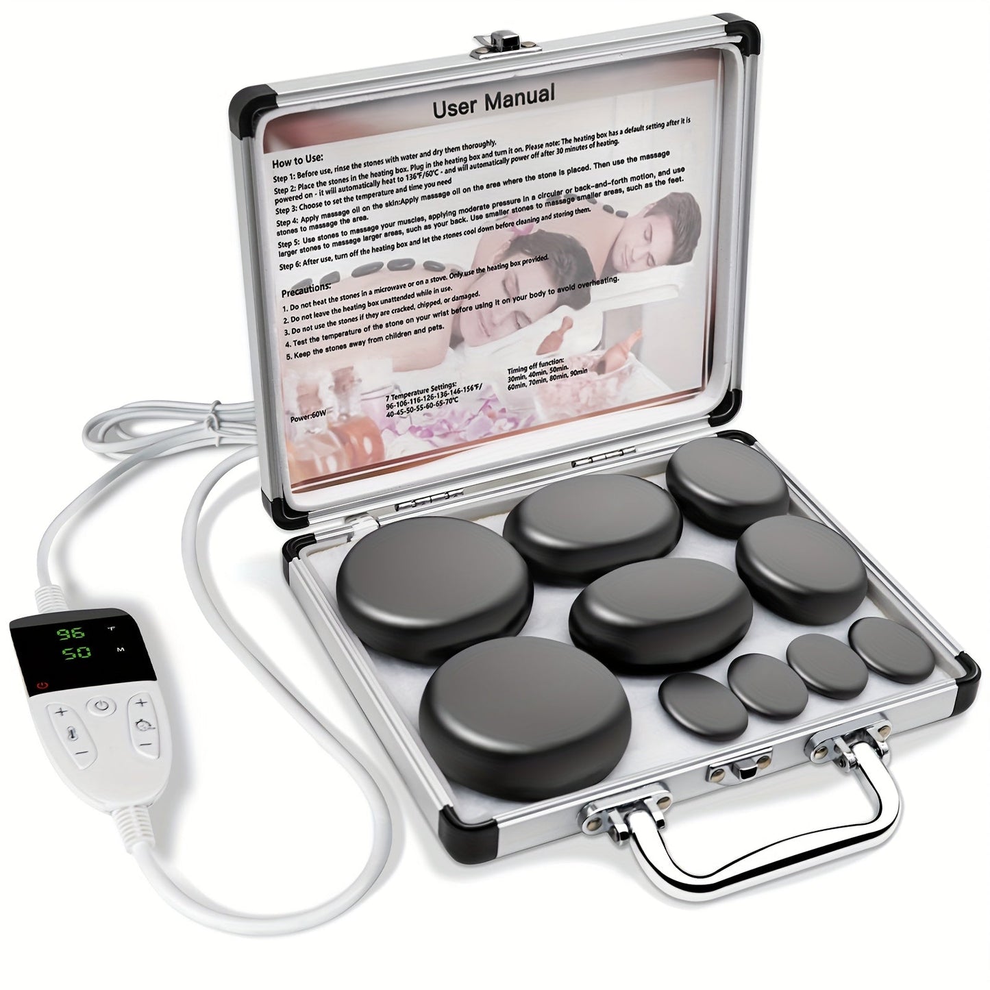 Spa Hot Stone Massage Set with Heater & Temperature Control — 10 Basalt Stones, 2 Size Options, Professional Kit for Full Body Muscle Relief, Home & Salon Use