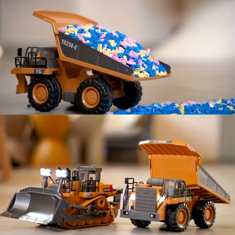 RC Construction Vehicle Toy 2.4GHz Remote Control Excavator Bulldozer Loader with Alloy Metal Cover Lights & Sound Effects – Crawler Tractor Truck for Boys Ages 8+ Birthday Christmas Gift