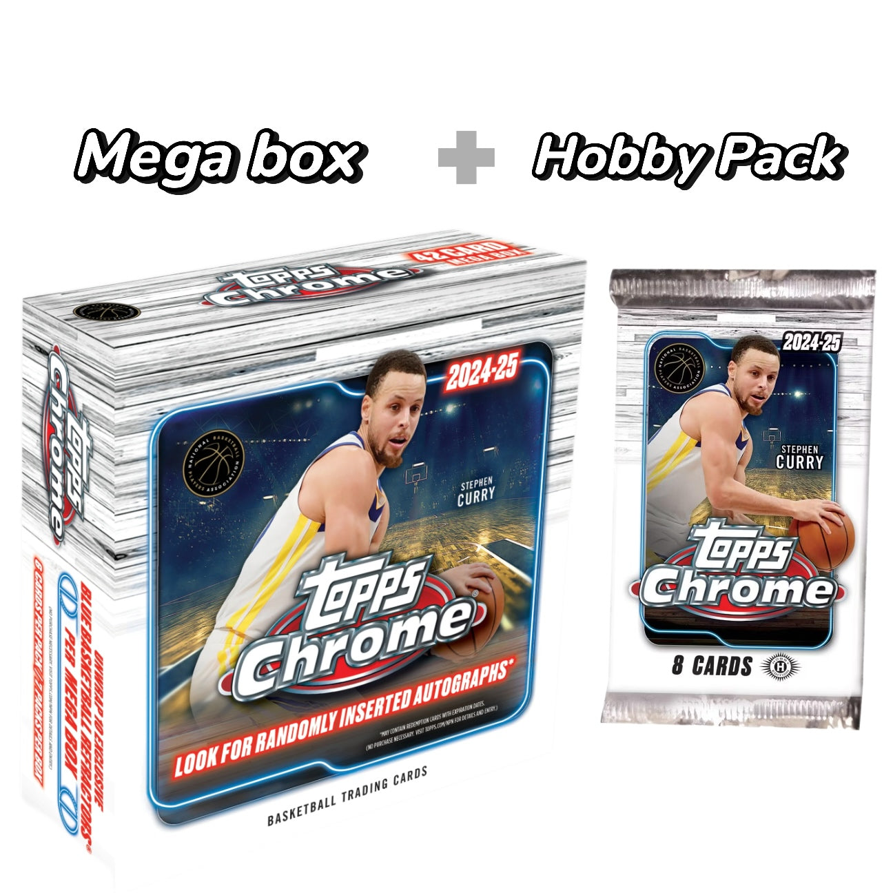 2024/25 Topps Chrome Basketball Mega Box + Hobby Pack Factory Sealed Trading Cards Bundle – Blue Refractors, Rookies & Stars for Collectors