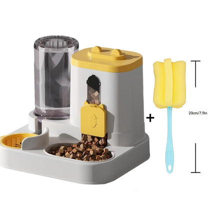 2-in-1 Cat Food and Water Dispenser - Gravity Auto Feeder Bowl Set with Quantitative Feeding, Cute Design for Cats & Small Dogs - Available with Cleaning Brush, 4 Colors
