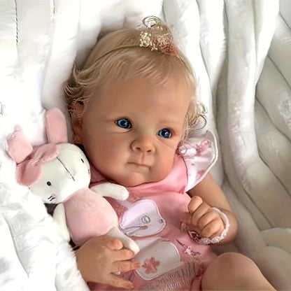 Realistic Reborn Baby Doll 22 Inch Full Vinyl Body Hand-Rooted Hair Open Eyes Lifelike Newborn Girl with Visible Veins Capillaries Detailed Nails – Collectible Photography Prop Baby Shower Gift for Collectors