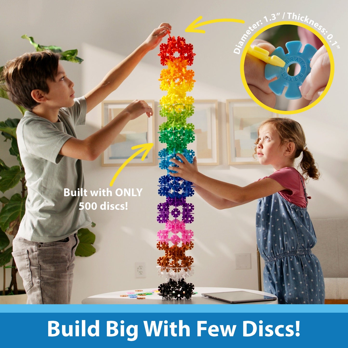 Brain Flakes Interlocking Disc Building Set 500 Pcs – STEM Construction Toy Kids Ages 3+ Creative Disc Blocks Storage Jar BPA-Free Safe Educational Birthday Christmas Gift Boys Girls