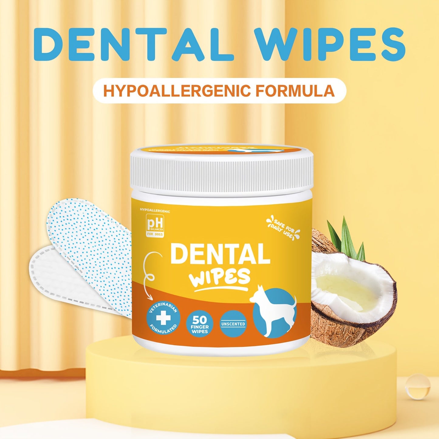 Pet Cleaning Wipes for Dogs & Cats - Ear Wipes Eye Wipes Dental Wipes Teeth Cleaning Kit, Soothing Deodorizing Itch Relief Coconut Scent, Gentle Daily Hygiene Wipes for All Breed Sizes