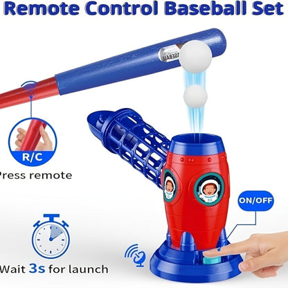 Kids Automatic Baseball Pitching Machine Toy Set – Fully Automatic Children's Baseball Trainer with Bat, Ball Machine & 10 Balls | Sports Training Gift for Boys and Girls