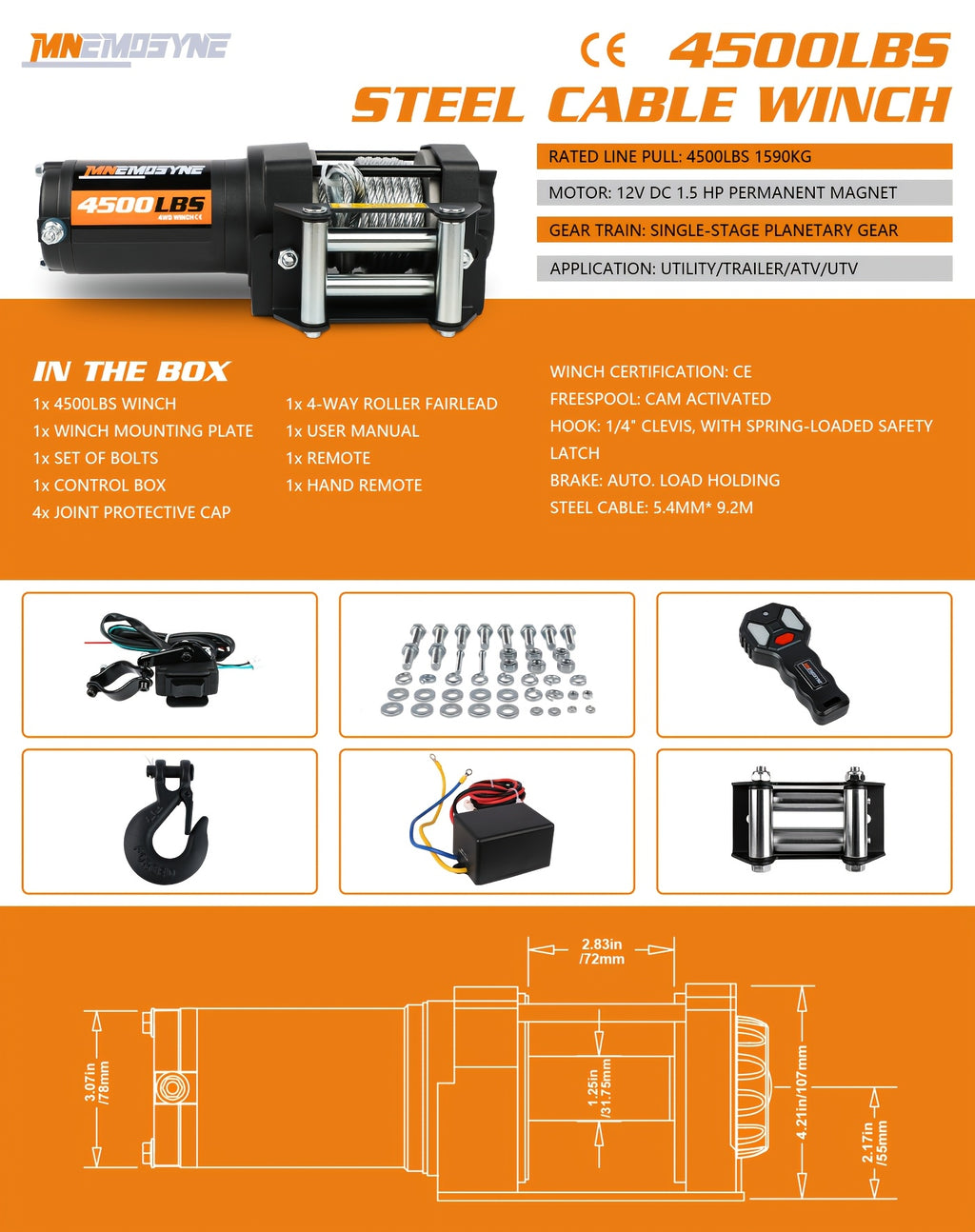 14500lb/5000lb/4500lb/3000lb Electric Winch 12V Winch Steel Cable Synthetic Rope Offroad Towing Trucks Trailers SUVs Offroad Recovery Robust Construction for SUV Trailer Boat Winch ATV UTV ATV Winch Kit 4WD 4X4
