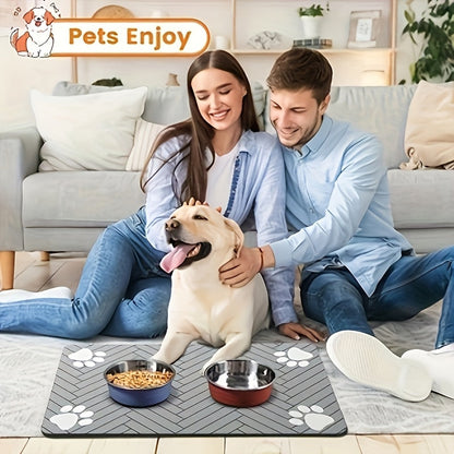 Pet Feeding Mat – Anti-Slip Waterproof Quick-Dry Paw Print Dog & Cat Bowl Pad, Stain-Resistant with Bone Pattern, 3 Styles, 11.81x15.75 Inch