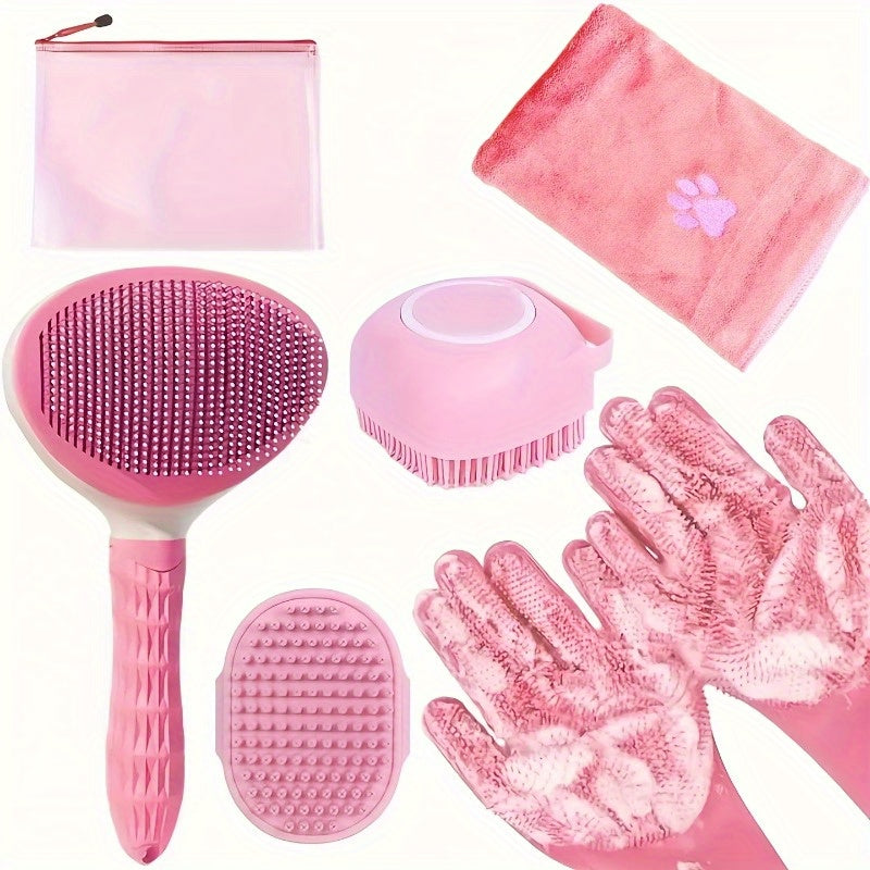 Dog Grooming Kit Set 6pcs – Pet Brush, Microfiber Towel, Washing Gloves & Shedding Tool, No Power Required, Essential Home Pet Care for Shiny Healthy Coat, Dogs & Cats