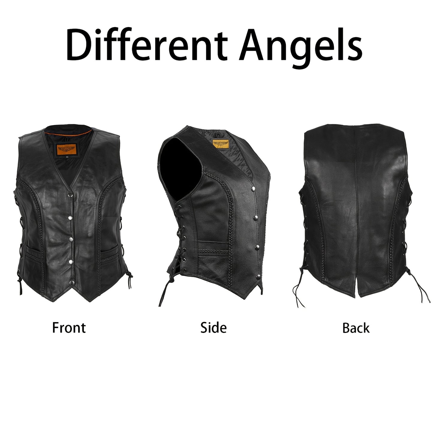 Women'S Black Concealed Carry Pockets Leather Motorcycle Vest, with Lace-Up Side Detailing And Adjustable Straps, Edgy Biker Look | Metal Eyelet Accents | Motorcycle Vest