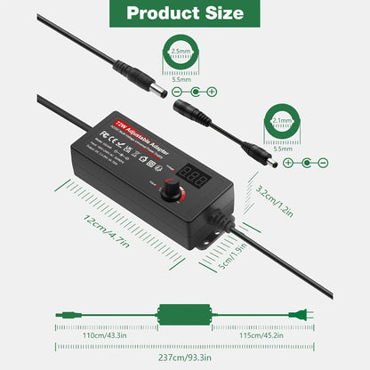 AC to DC Power Adapter 48W Adjustable 4-24V - LCD Voltage Display, Knob Control, 15 Interchangeable Tips & Polarity Converter, Overvoltage & Short Circuit Protection, 100-240V Universal Input