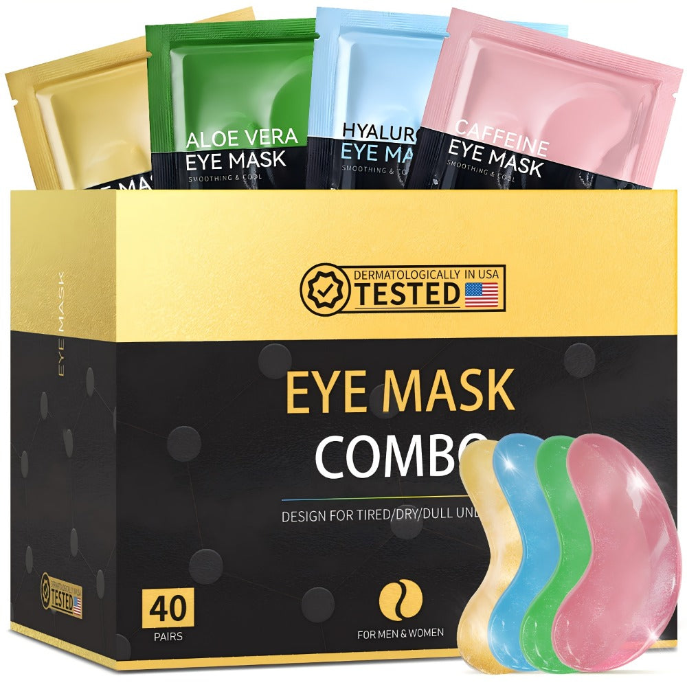 Under Eye Masks 40 Pairs Collagen Crystal Eye Patches with Caffeine & Aloe Vera - Reduce Dark Circles Puffiness Fine Lines Hydrating Eye Mask for Women Sensitive Skin Spa Gift Set