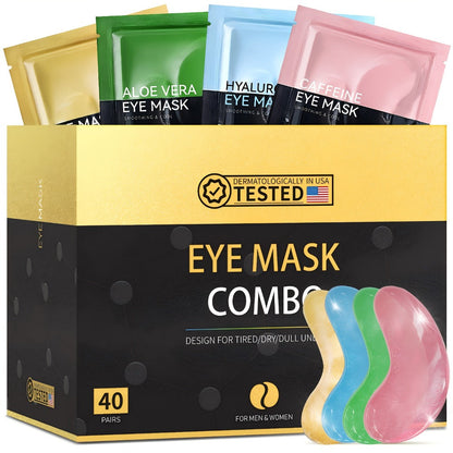 Under Eye Masks 40 Pairs Collagen Crystal Eye Patches with Caffeine & Aloe Vera - Reduce Dark Circles Puffiness Fine Lines Hydrating Eye Mask for Women Sensitive Skin Spa Gift Set