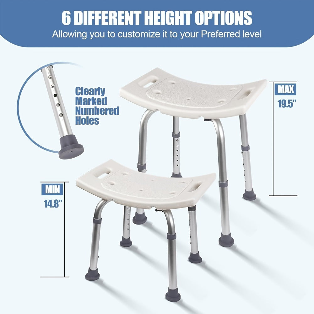 Shower Bench with Suction Feet – Adjustable Non-Slip Bath Stool, 350 LBS Capacity, Rust-Proof Aluminum, Medical Grade Bath Seat for Seniors, Adults & Disabled, Fits Showers & Tubs