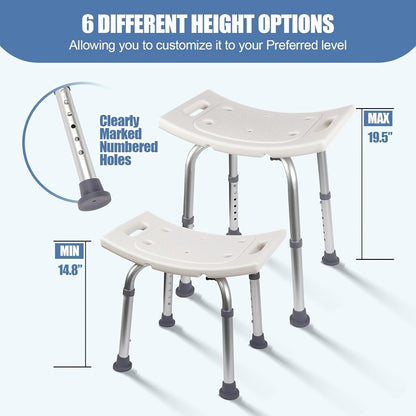 Shower Bench with Suction Feet – Adjustable Non-Slip Bath Stool, 350 LBS Capacity, Rust-Proof Aluminum, Medical Grade Bath Seat for Seniors, Adults & Disabled, Fits Showers & Tubs