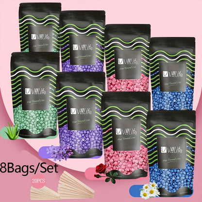 No Strip Hard Wax Beans for Brazilian Bikini Face Eyebrow Legs Underarms Full Body Hair Removal Home Waxing Kit for Women Men 50g per Bag 4 or 8 Bags Value Pack