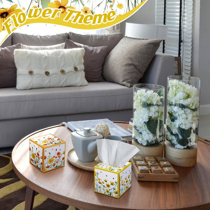 Facial Tissues Cube Box 12 Pack 3-Ply 600 Sheets Soft Bulk Tissue Boxes Flower Design for Bedroom Car Office Desk Spring Summer Home Decor Small Square Tissue Box Set