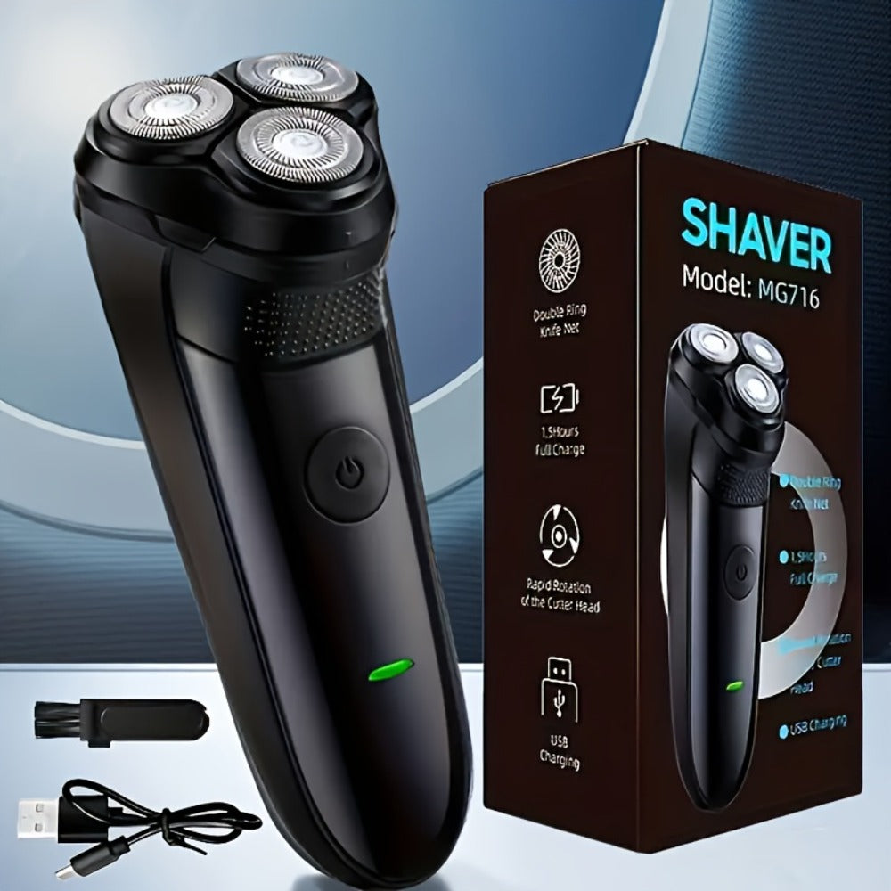Cordless Rotary Electric Shaver for Men USB Rechargeable - Multifunctional Grooming Kit for Daily Shaving & Travel - Ergonomic Close Shave Razor Blue & Black Gift for Husband Boyfriend Dad