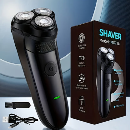 Cordless Rotary Electric Shaver for Men USB Rechargeable - Multifunctional Grooming Kit for Daily Shaving & Travel - Ergonomic Close Shave Razor Blue & Black Gift for Husband Boyfriend Dad
