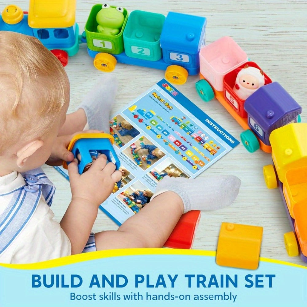 Farm Number Train Learning Toy for Toddlers with 9 Farm Animals & Farmer – Counting Sorting Matching Educational Train Set for Baby Boys Girls Ages 1-3 Birthday Christmas Gift