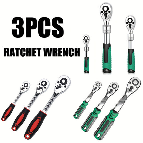 3-Piece Extendable Ratchet Set - 1/4 3/8 1/2 Inch Extendable Socket Wrench, 72-Tooth Quick-Release, Soft Grip Handle, Reversible Gear Torque Spanner - For Mechanics & DIY Enthusiasts - Ideal for Automotive & Home Repairs