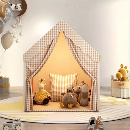 Kids Play Tent Cabin Style for Indoor Outdoor – Checked Polyester Playhouse for Toddlers Ages 2-6, Imaginative Role Play Pretend House | Best Birthday & Holiday Gift for Boys and Girls