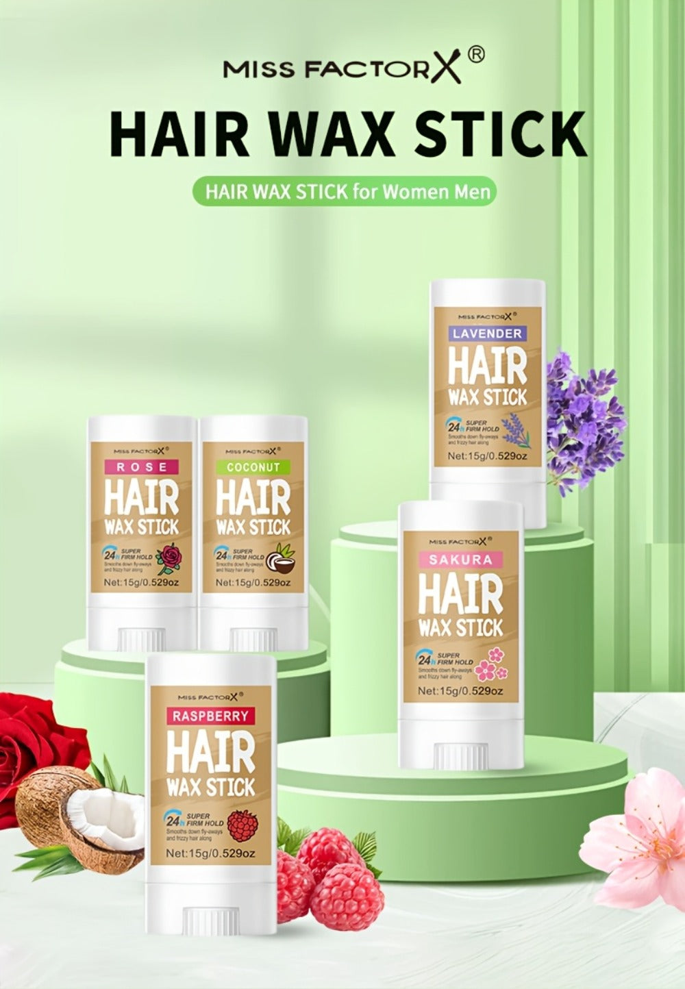 Hair Wax Stick 5 Pack Flyaway Control Edge Control with Jojoba Oil – Fragrance Free Non-Greasy Strong Hold Slick Back Styling Wax for Women Men All Hair Types