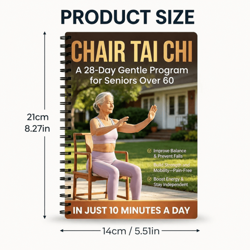 Chair Tai Chi Book for Seniors Over 60 – 28-Day Gentle Daily Program, Spiral-Bound Seated Exercise Guide for Balance Training, Fall Prevention, Strength & Mobility, Low-Impact Fitness Routine