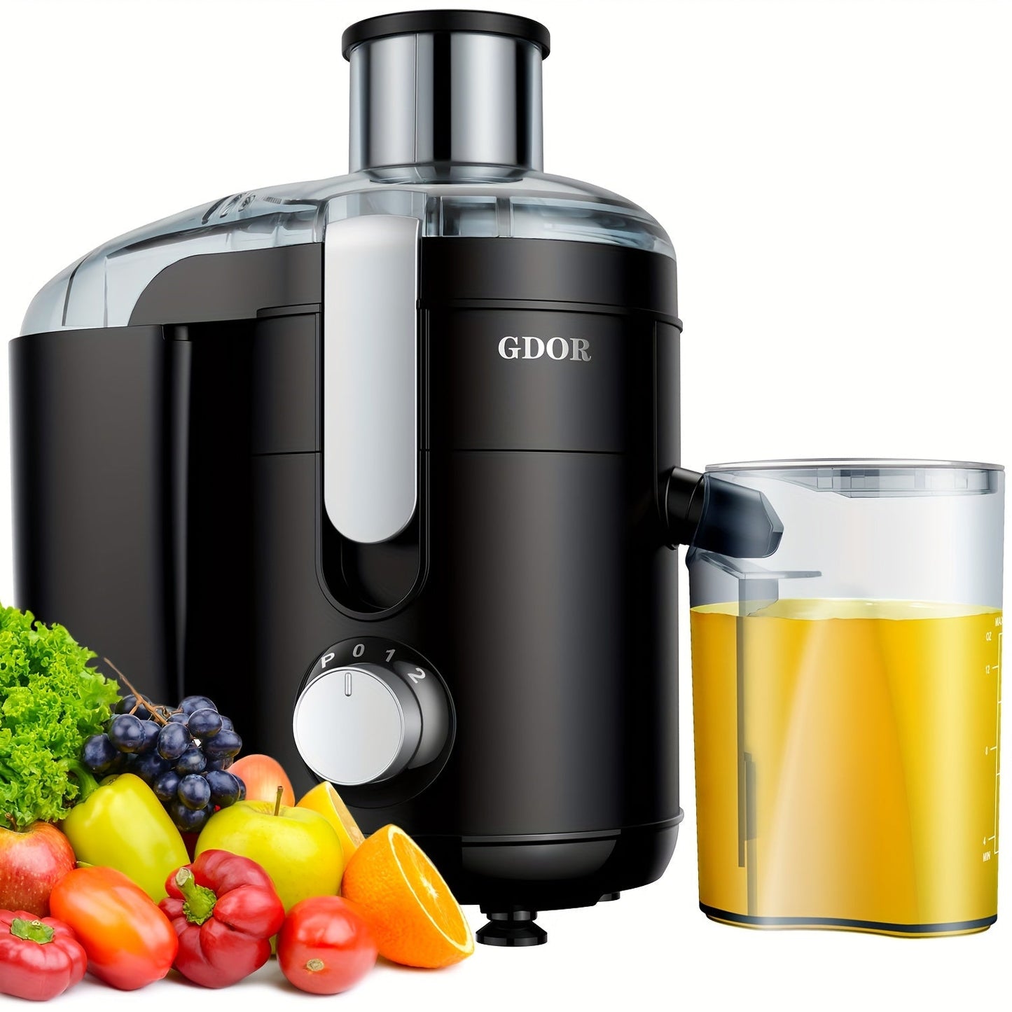 Compact Centrifugal Juicer Dual Speed - 2.5" Wide Feed Chute, BPA-Free Anti-Drip Spout, Easy Clean, Includes Juice Jug & Brush, Space-Saving Juicer for Fruits & Vegetables, White Grey Black