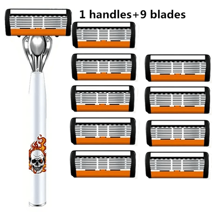 Men's Safety Razor with Replacement Blades - Anti-Slip Stainless Steel Handle Shaver for Beard & Sideburns, Classic Style Wet Shaving Razor, Multiple Blade Bundle Options
