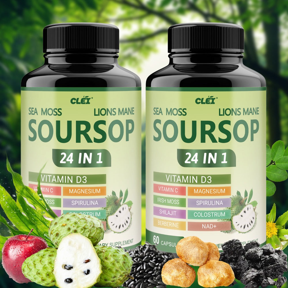 Soursop Graviola Capsules 24-in-1 Formula 60 Count – Lab Tested Gut Health Digestion Antioxidant Immune Support Daily Wellness Supplement for Men & Women