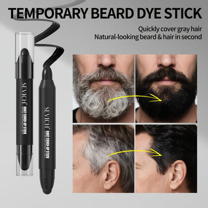 Instant Gray Root Coverage Stick for Men 2-Pack Sevich Beard & Hairline Color Pen — Hypoallergenic Sweat-Proof Water-Resistant Long-Lasting Precise Application Black & Dark Brown