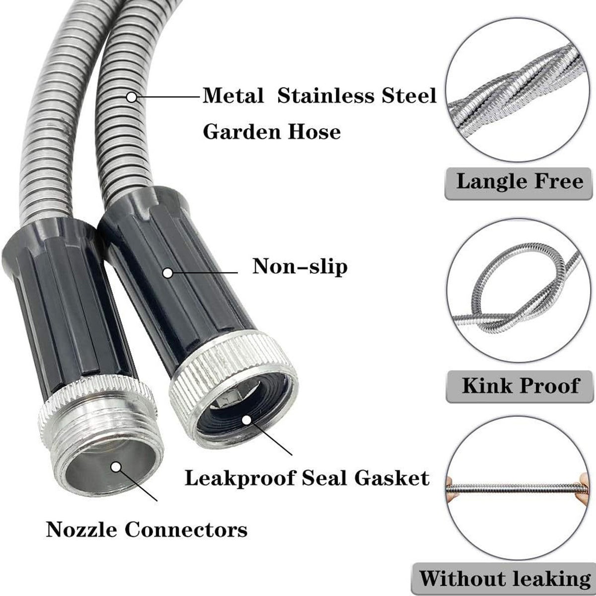 25/50/75/100ft Heavy Duty Stainless Steel Water Hose - Kink-Free High Pressure Flexible Metal Garden Hose Suitable for Car Wash, Dog Proof with 2 Nozzles, Trusted by Professionals & Pet-Resistant for Outdoor/Commercial Use
