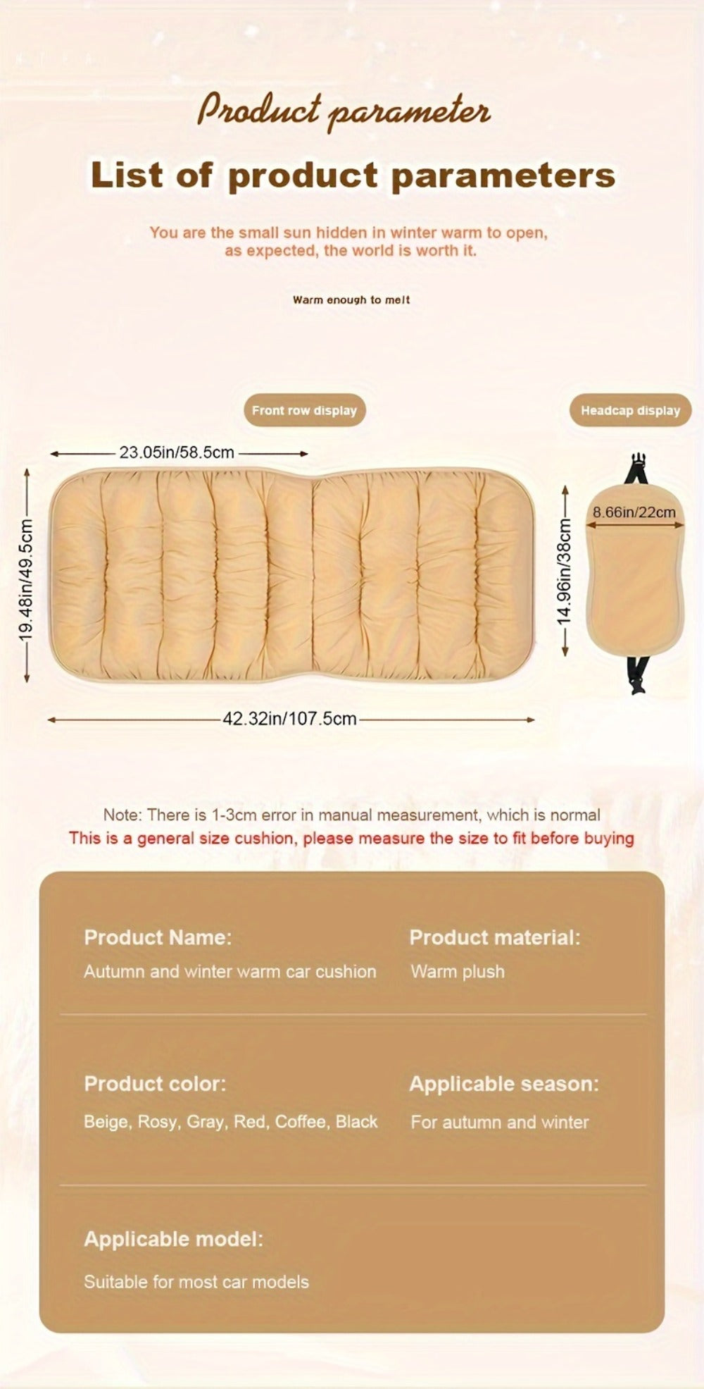 Memory Foam Car Seat Cushion with Storage Bag, Anti-Slip Rubber Bottom Driver Seat Backrest Pad, Single Seat Vest-Style Comfort Cushion for Car, Available in Red Beige Black