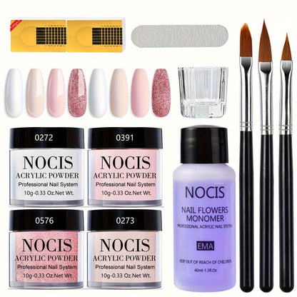 4-Color White & Nude Acrylic Powder Kit for 3D Nail Art — 10g Each All-Season Carving French Manicure Nail Extensions No Lamp Needed Salon Quality Home Use