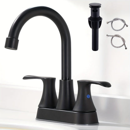 Centerset Bathroom Faucet 2 Handle 4 Inch - Lead-Free Dual Handle Vanity Sink Faucet with Pop-Up Drain & Supply Lines, Brushed Nickel, Matte Black, Oil Rubbed Bronze, Brushed Gold, 2-3 Hole RV Compatible