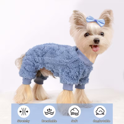 Dog Fleece Jumpsuit 4-Leg Onesie Sweater for Small Dogs & Cats 1-15lbs, Warm Pullover Pet Clothes Fall Winter Pajamas for Chihuahua Yorkie Puppies, Sizes XXS XS S M, Rose Pink Blue Purple