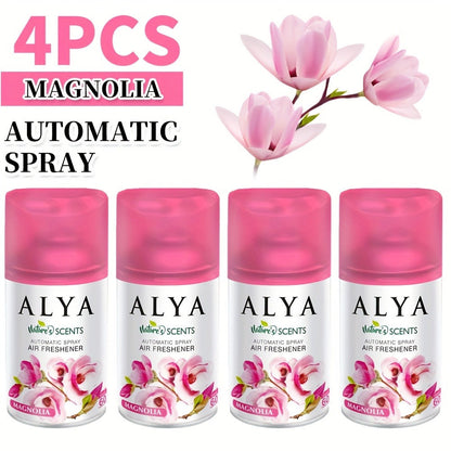 Automatic Spray Air Freshener Refill 8.45oz 1pc or 4pcs - 6 Scents Lavender Vanilla Cool Linen Ocean Mixed Berries Magnolia, Odor Fighting Room Spray for Car Office Home Bathroom Kitchen Fabric Closet